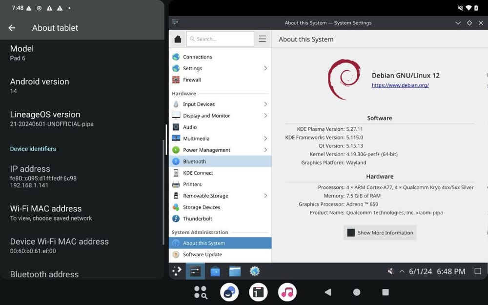 小米6平板上通过 Llindroid 运行 Debian 12 的截图